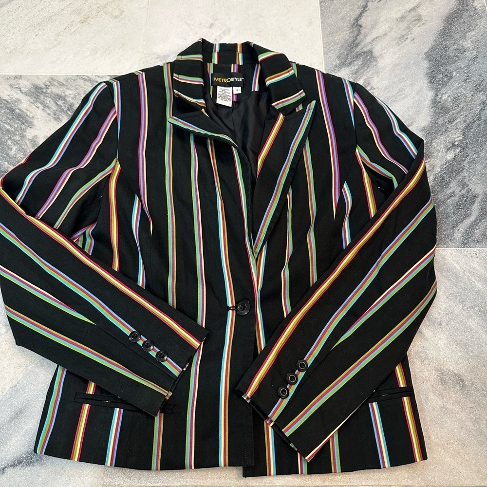 Metrostyle Vibrant Rainbow Striped Blazer Size 8